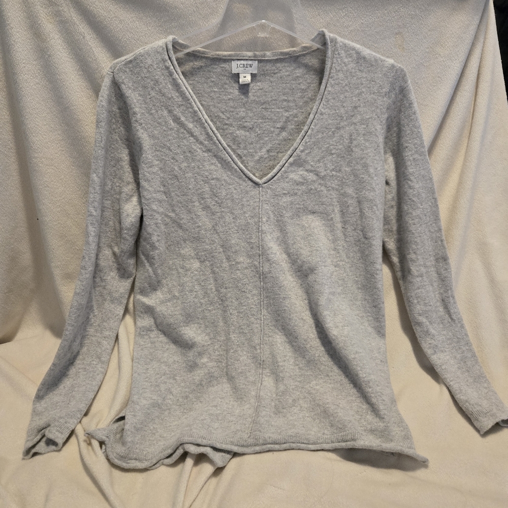 J.Crew Gray V Neck Wool-blend Sweater Size Medium